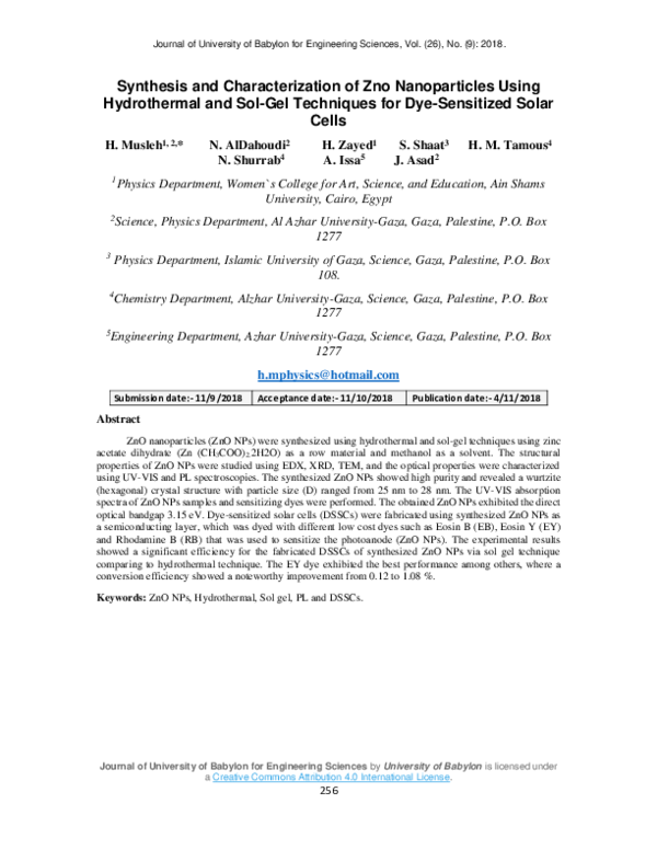 (PDF) Synthesis and Characterization of Zno Nanoparticles Using ...