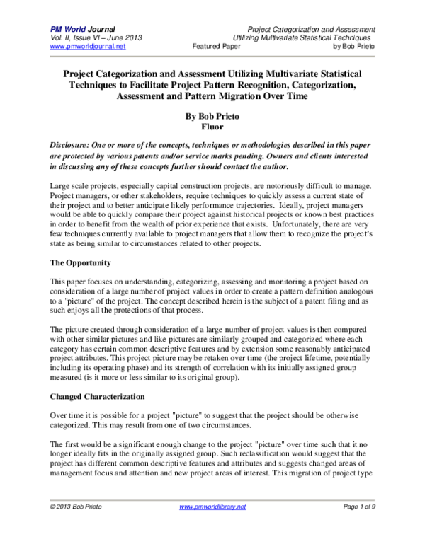(PDF) Project Categorization and Assessment Utilizing Multivariate ...