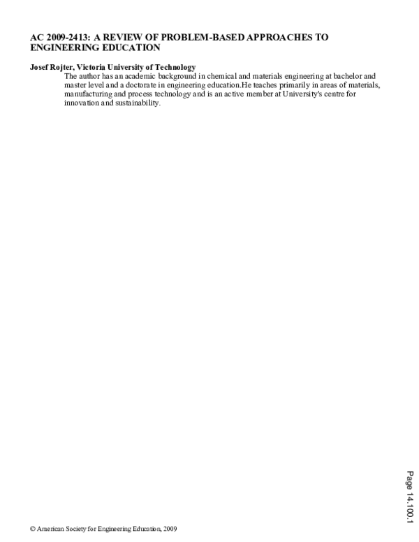 (PDF) A Review Of Problem Based Approaches To Engineering Education