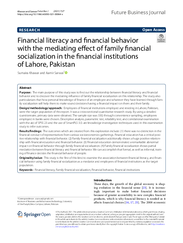 (PDF) Financial literacy and financial behavior with the mediating ...
