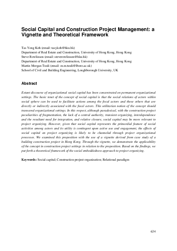 (PDF) Social Capital and Construction Project Management: a Vignette ...