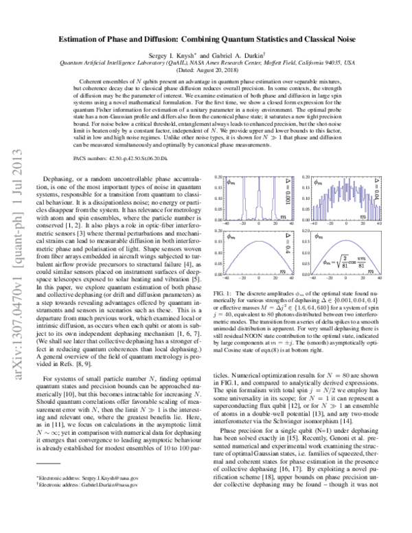 (PDF) Estimation of Phase and Diffusion: Combining Quantum Statistics ...