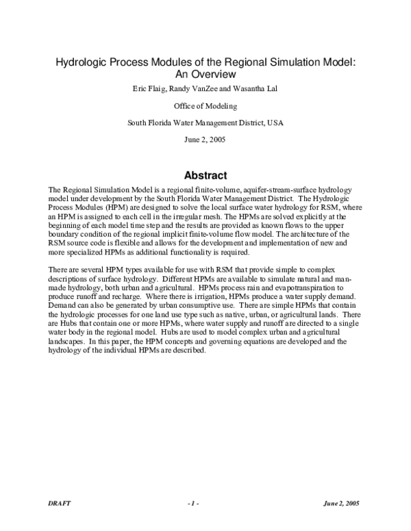 (PDF) Hydrologic Process Modules of the Regional Simulation Model: An ...