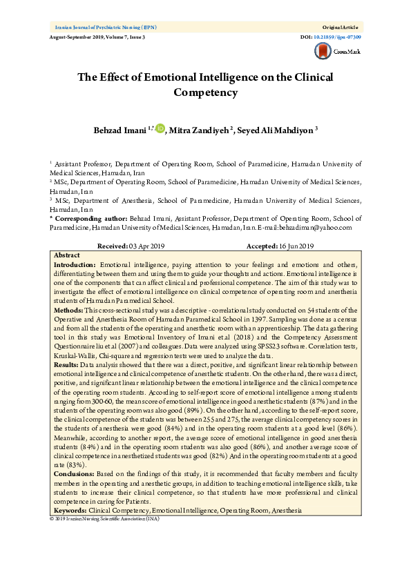 (PDF) The Effect of Emotional Intelligence on the Clinical Competency