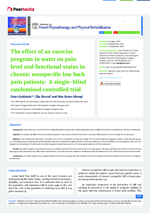 (PDF) The effect of an exercise program in water on pain level and ...