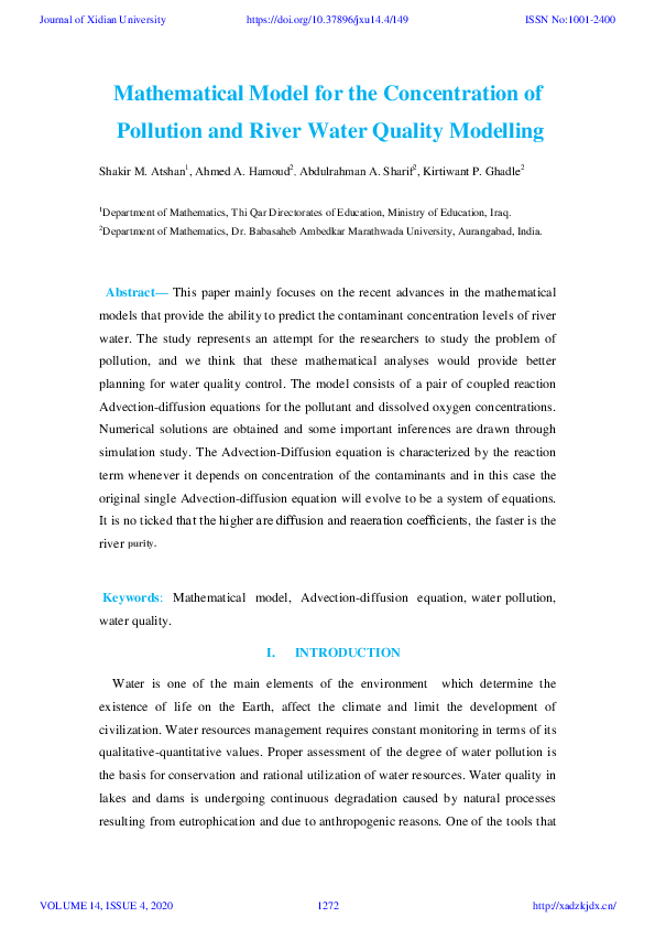 (PDF) Mathematical Model for the Concentration of Pollution and River ...