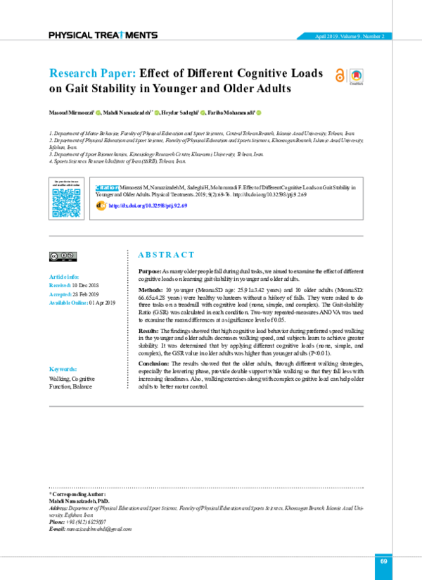 (PDF) Effect of Different Cognitive Loads on Gait Stability in Younger ...