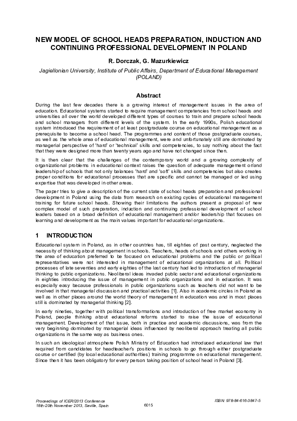 (PDF) New Model of School Heads Preparation, Induction and Continuing ...
