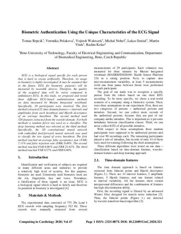 (PDF) Biometric Authentication Using the Unique Characteristics of the ...