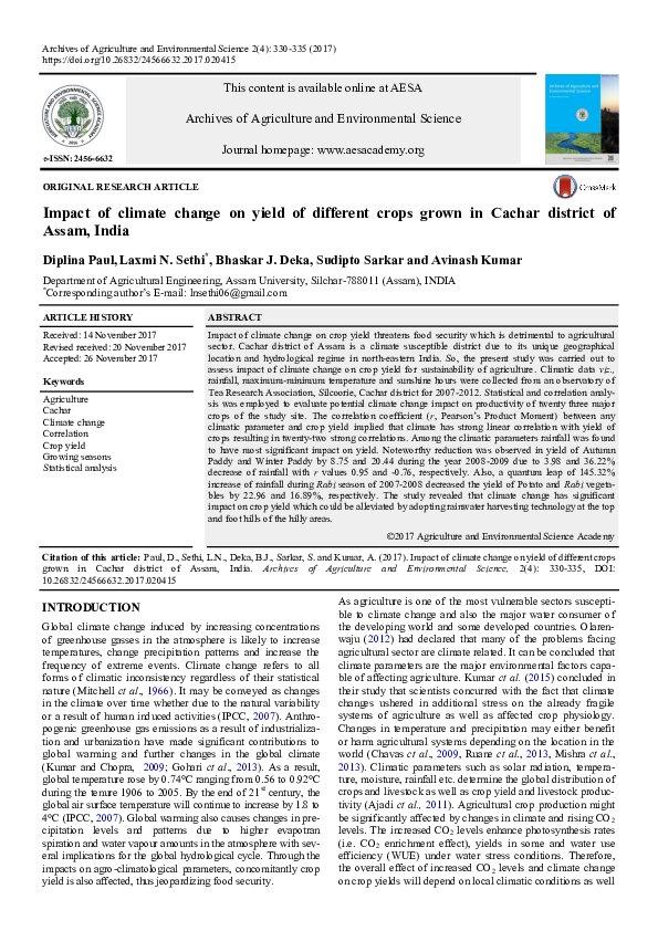 (PDF) Impact of Climate Change on Yield of Different Crops Grown in ...
