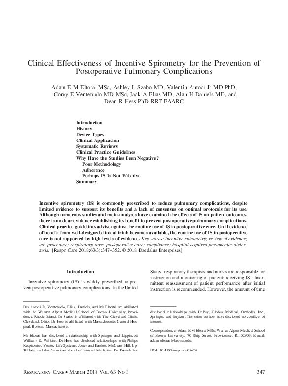 (PDF) Clinical Effectiveness of Incentive Spirometry for the Prevention