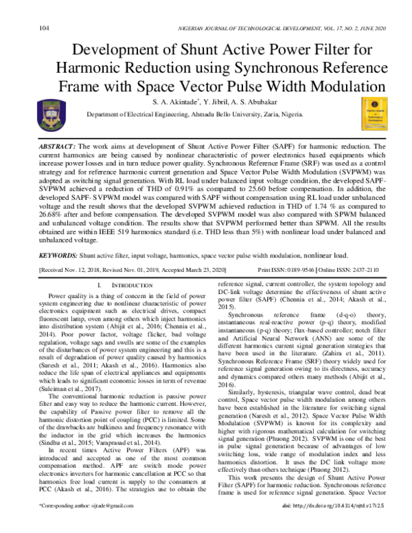 (PDF) Development of Shunt Active Power Filter for Harmonic Reduction ...