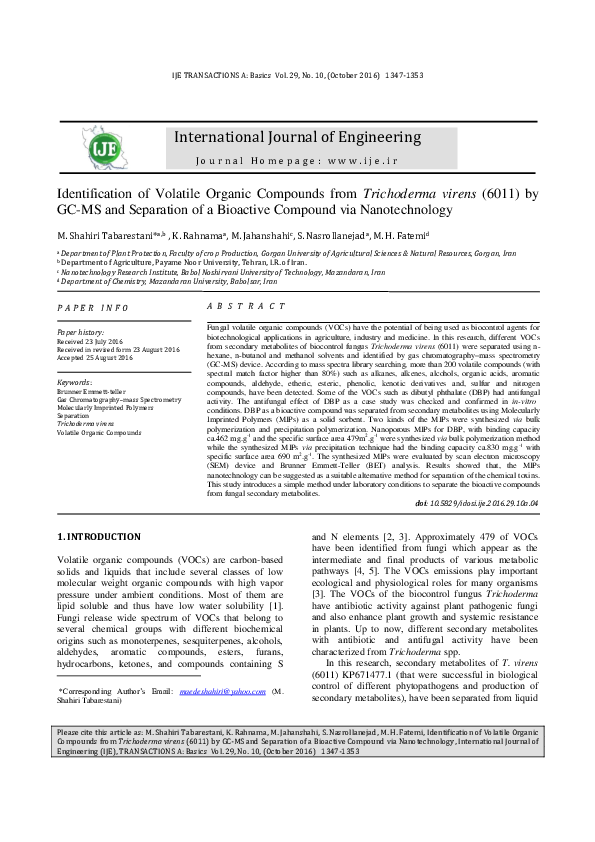 (PDF) Identification of Volatile Organic Compounds from Trichoderma ...