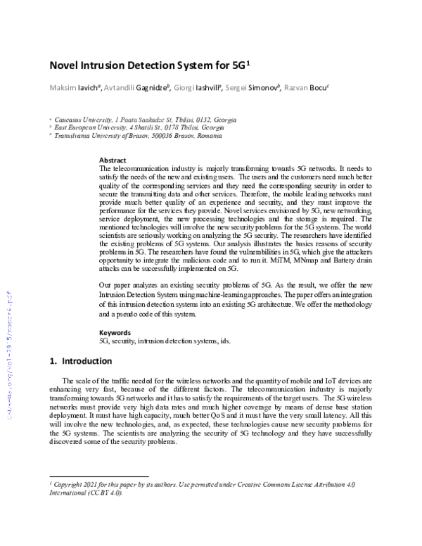 (PDF) Novel Intrusion Detection System for 5G
