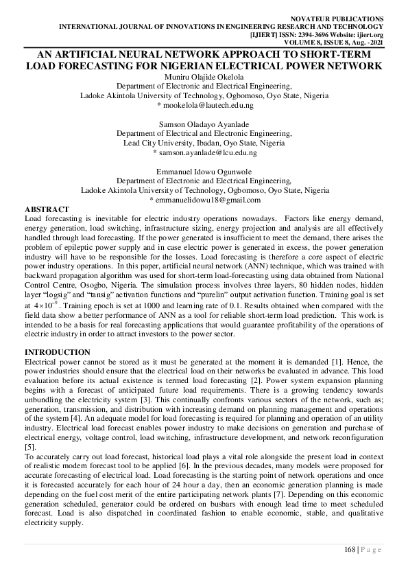 (PDF) An Artificial Neural Network Approach to Short-Term Load ...