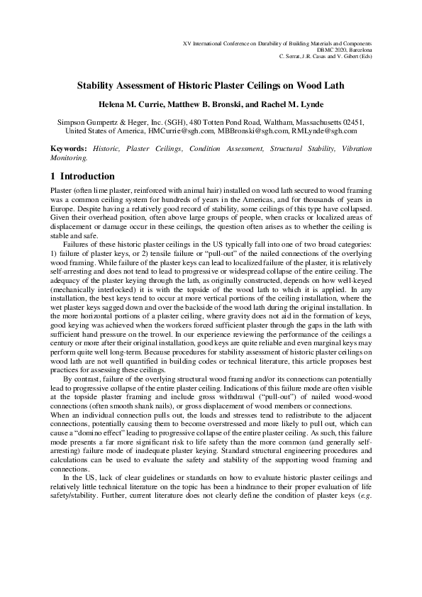 (PDF) Stability Assessment of Historic Plaster Ceilings on Wood Lath