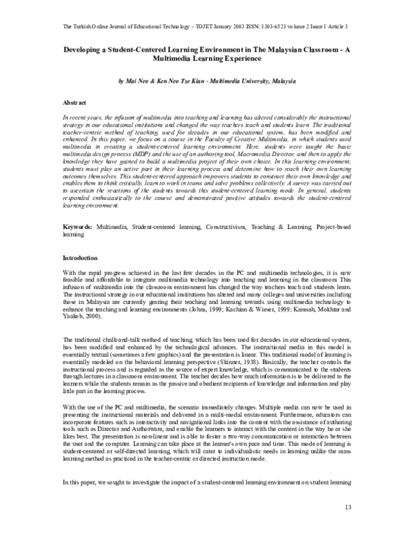 (PDF) Developing a Student-Centered Learning Environment in the ...