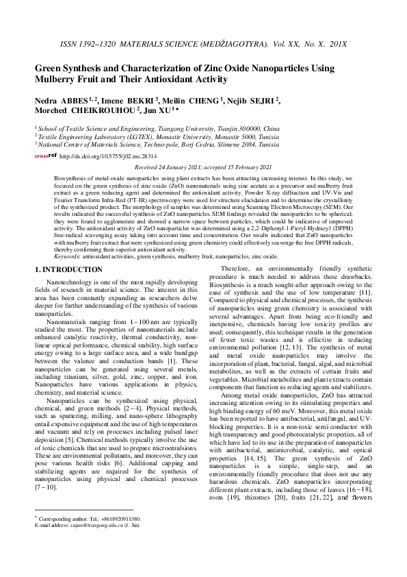 (PDF) Green Synthesis and Characterization of Zinc Oxide Nanoparticles ...
