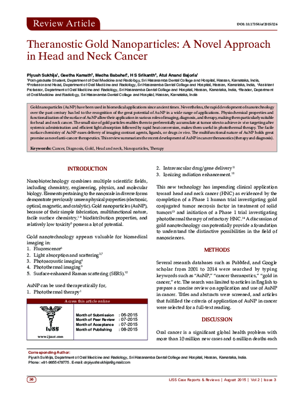 (PDF) Theranostic Gold Nanoparticles: A Novel Approach in Head and Neck ...