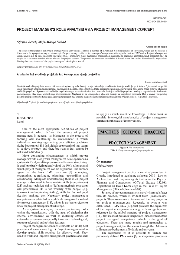 (PDF) Project Manager's Role Analysis as a Project Management Concept