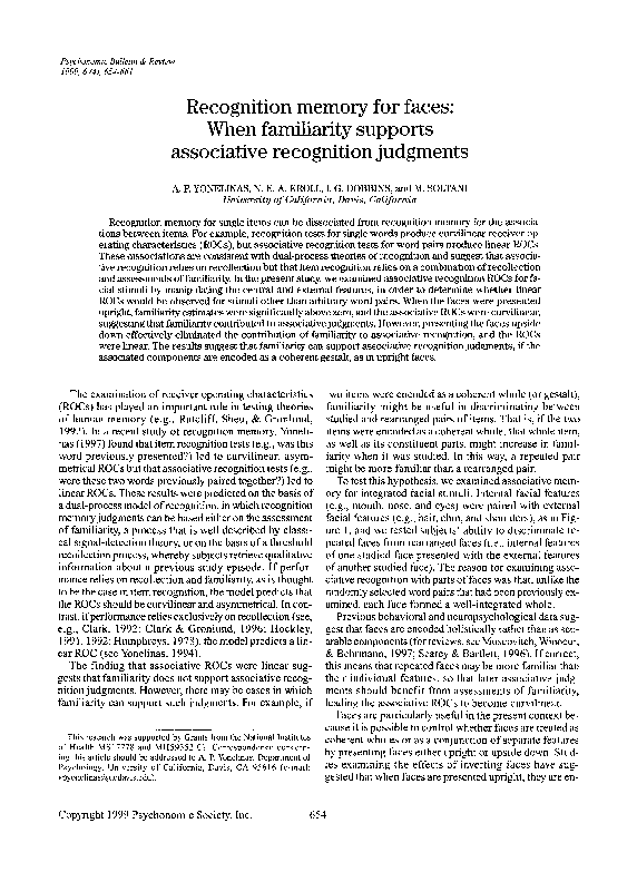 (PDF) Recognition memory for faces: when familiarity supports ...
