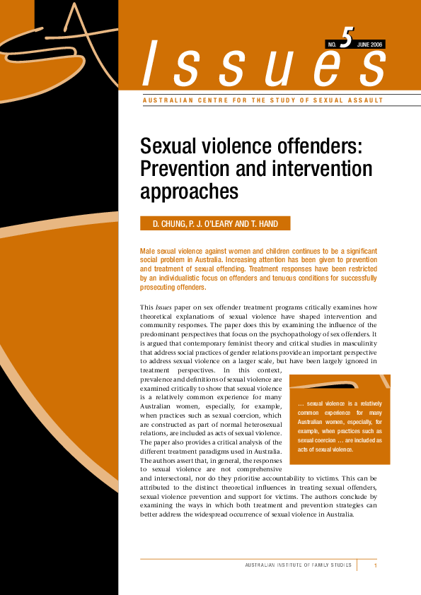 (PDF) Sexual violence offenders: Prevention and intervention approaches