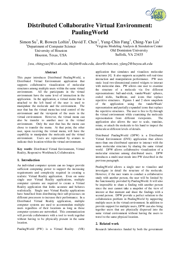 (PDF) Distributed Collaborative Virtual Environment : PaulingWorld