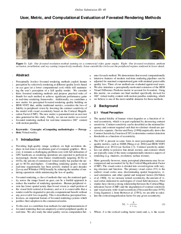 (PDF) User, metric, and computational evaluation of foveated rendering ...