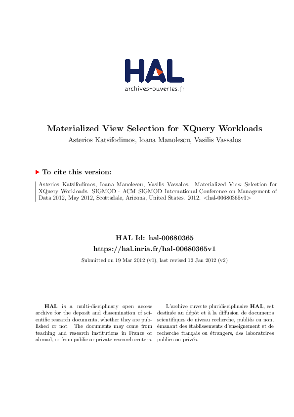 (PDF) Materialized view selection for XQuery workloads