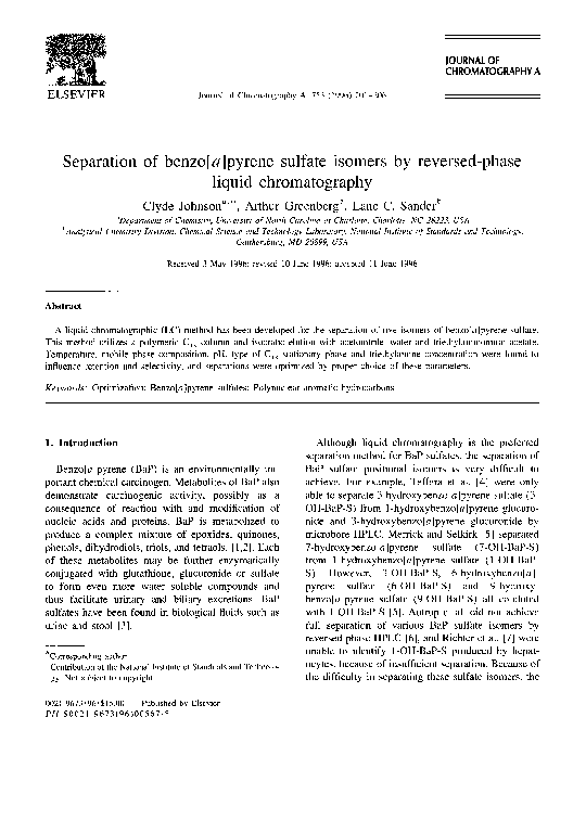 (PDF) Separation of benzo[a]pyrene sulfate isomers by reversed-phase ...