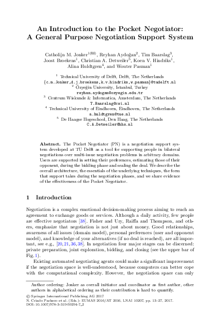 (PDF) An Introduction to the Pocket Negotiator: A General Purpose Negotiation Support System