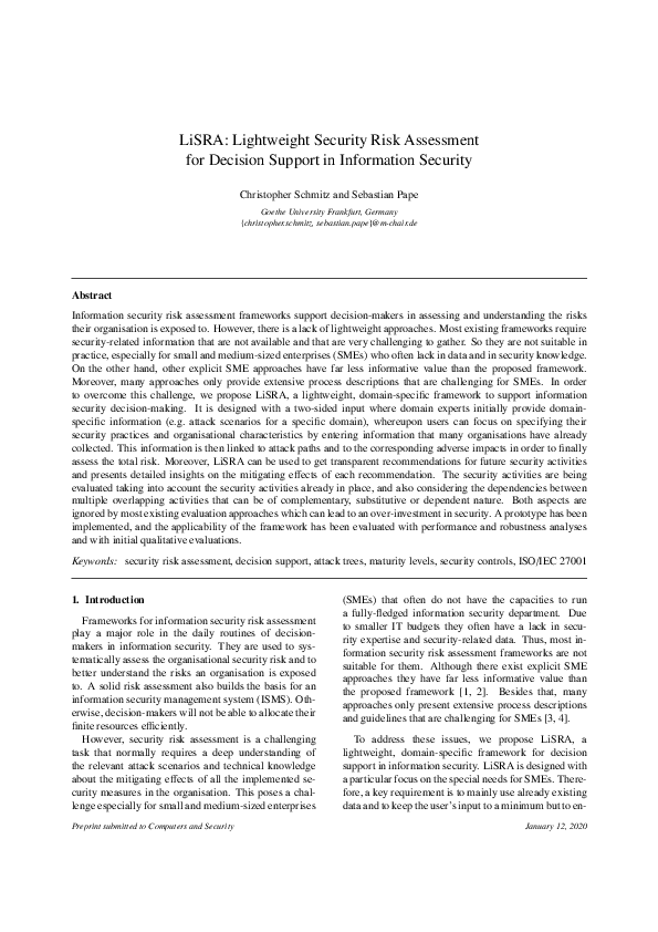 (PDF) LiSRA: Lightweight Security Risk Assessment for Decision Support ...