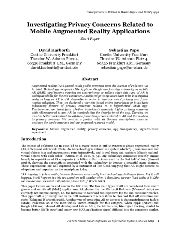 (PDF) Investigating Privacy Concerns Related to Mobile Augmented ...