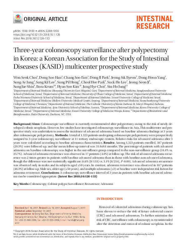 (PDF) Three-year colonoscopy surveillance after polypectomy in Korea: a ...