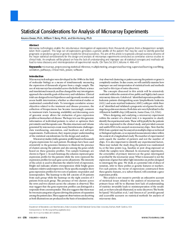 (PDF) Statistical Considerations for Analysis of Microarray Experiments