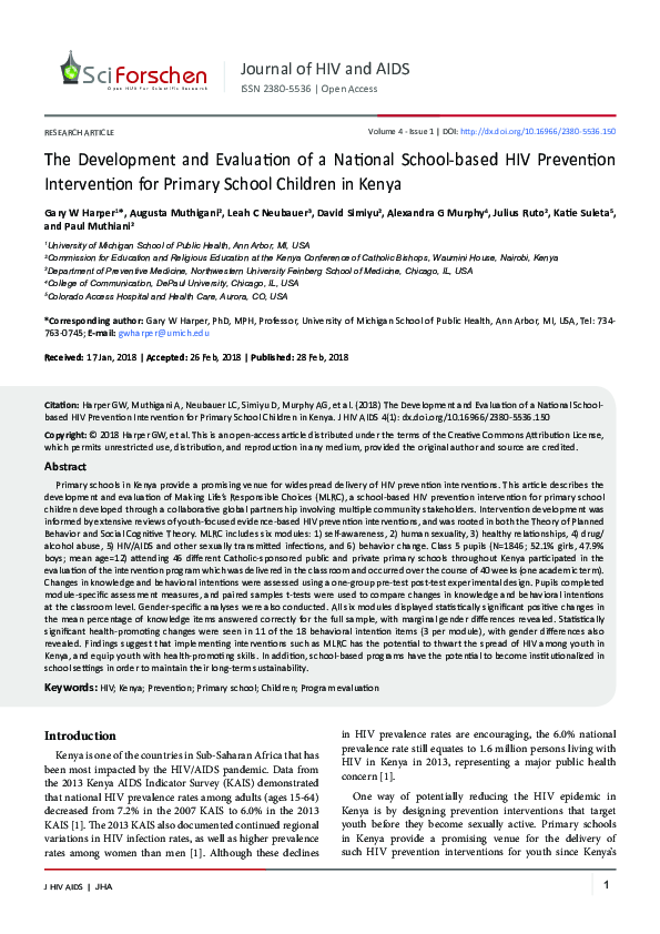(PDF) The Development and Evaluation of a National School-based HIV ...