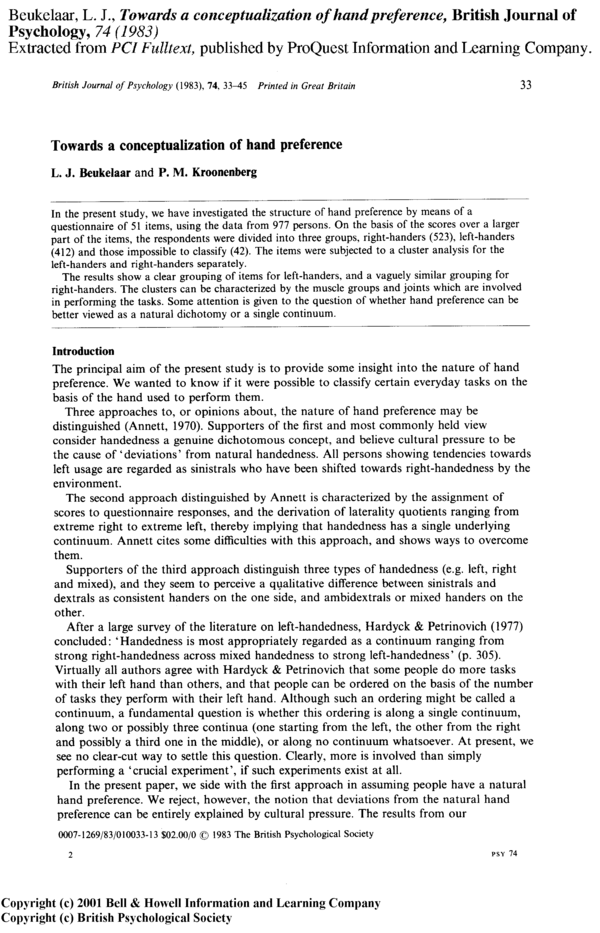 (PDF) Towards a conceptualization of hand preference