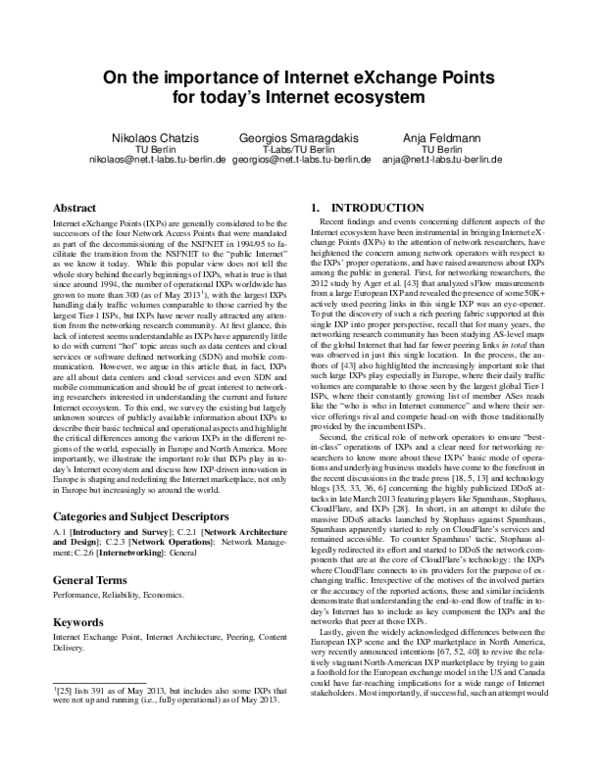 (PDF) On the importance of Internet eXchange Points for today's ...