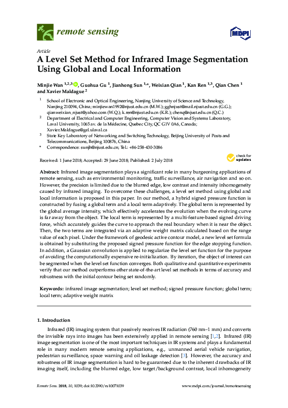 (PDF) A Level Set Method for Infrared Image Segmentation Using Global ...
