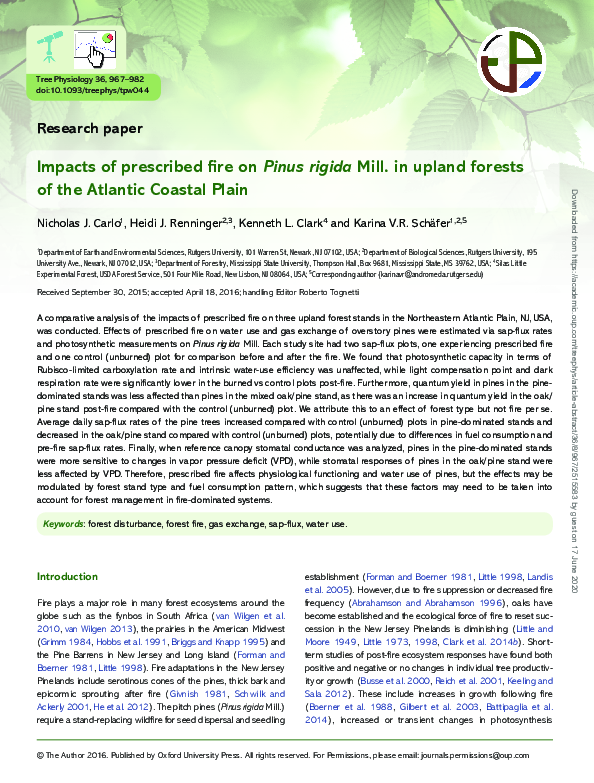 (PDF) Impacts of prescribed fire on Pinus rigida Mill. in upland ...