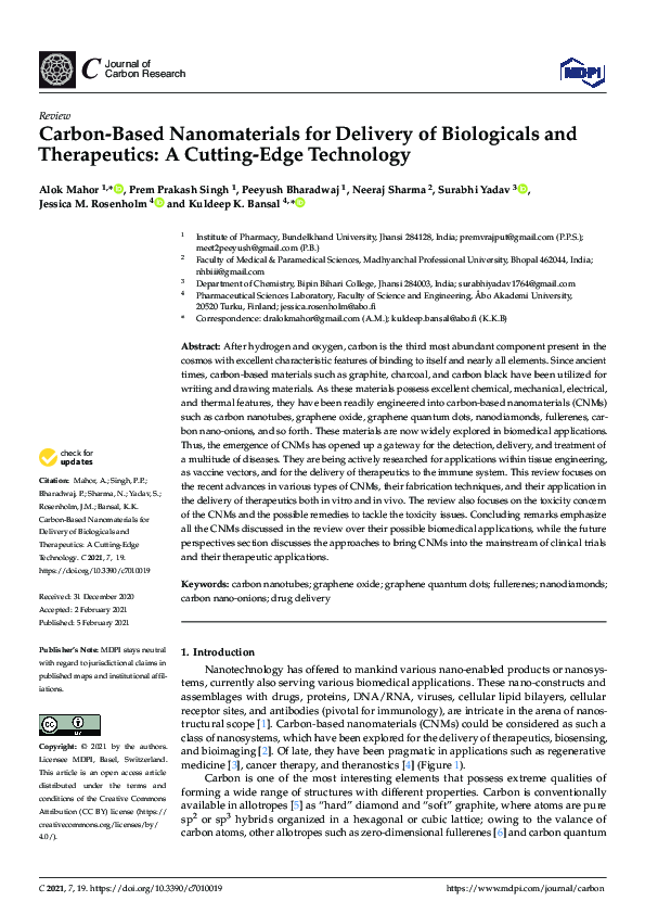 (PDF) Carbon-Based Nanomaterials for Delivery of Biologicals and ...
