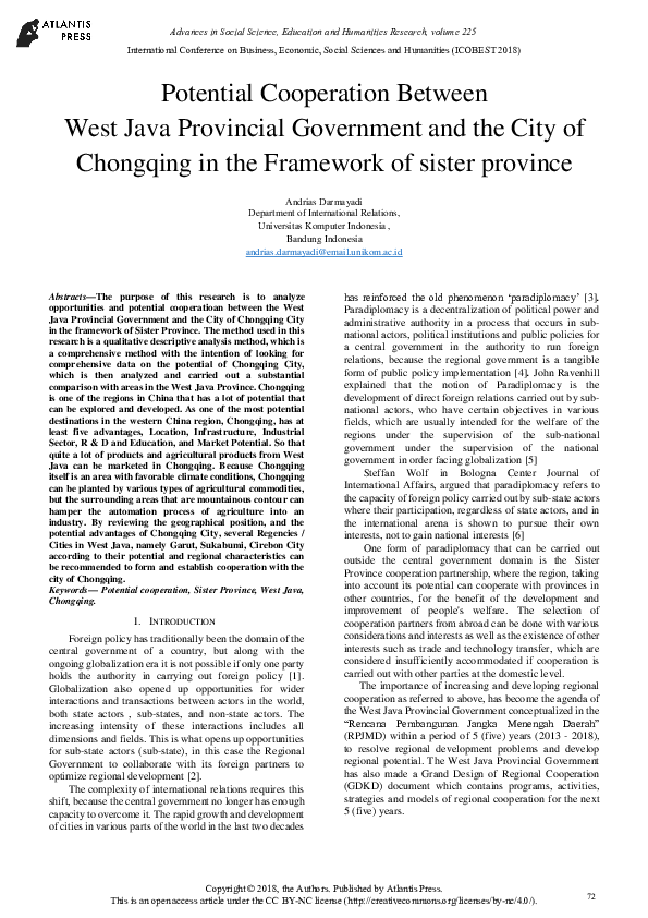 (PDF) Potential Cooperation Between West Java Provincial Government and ...