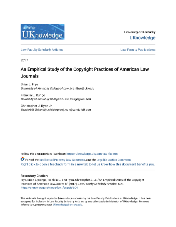 (PDF) An Empirical Study of the Copyright Practices of American Law ...