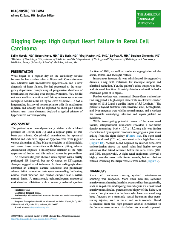 (PDF) Digging Deep: High Output Heart Failure in Renal Cell Carcinoma