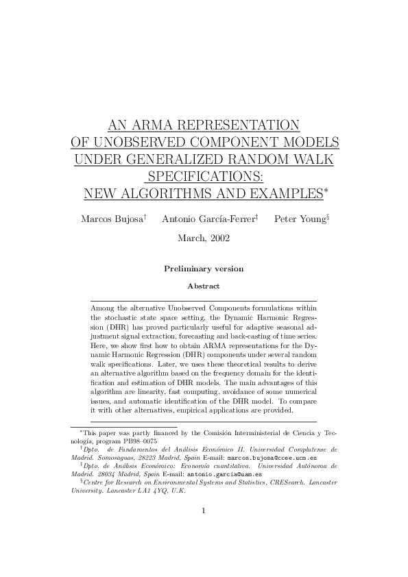 (PDF) An ARMA Representation of Unobserved Component Models under ...