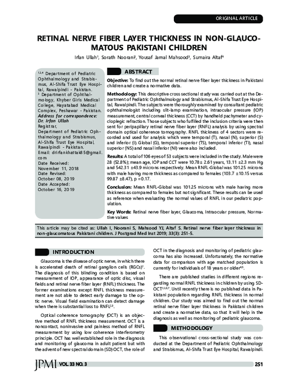 (PDF) Retinal Nerve Fiber Layer Thickness in Non-Glauco- Matous ...