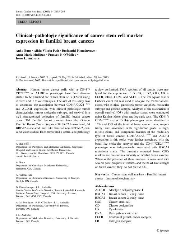 (PDF) Clinical–pathologic significance of cancer stem cell marker ...