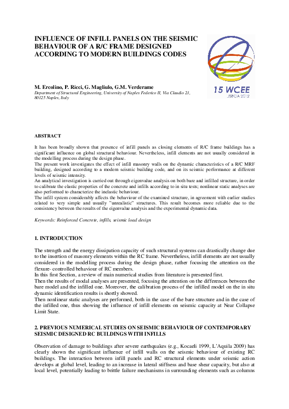 (PDF) Influence of Infill Panels on the Seismic Behaviour of Ar/C Frame ...