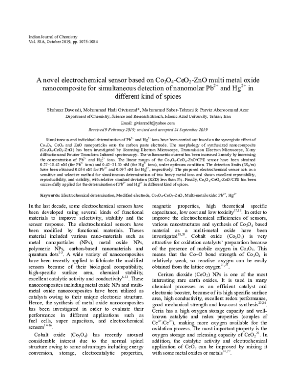 (PDF) A novel electrochemical sensor based on Co3O4-CeO2-ZnO multi ...