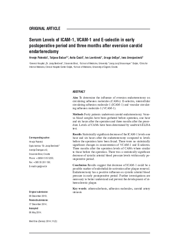 (PDF) Serum levels of ICAM-1, VCAM-1 and E-selectin in early ...